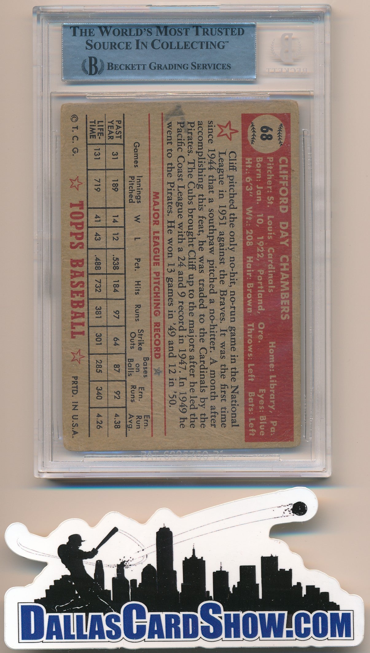 1952 TOPPS #69 CLIFF CHAMBERS AUTHENTIC AUTO BAS