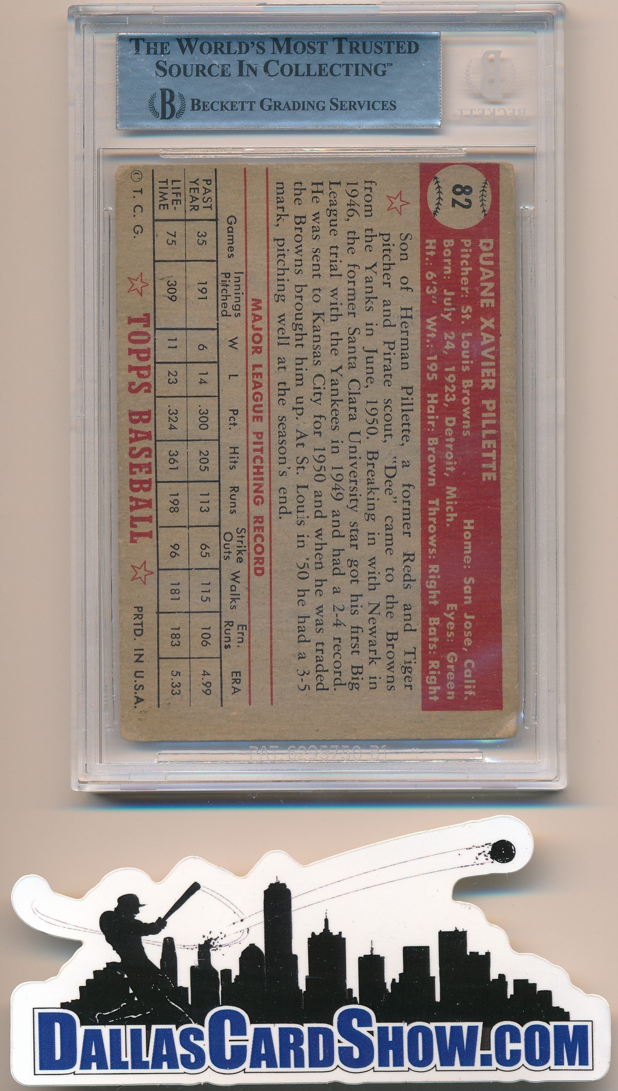 1952 TOPPS #82 DUANE PILLETTE AUTHENTIC AUTO BAS