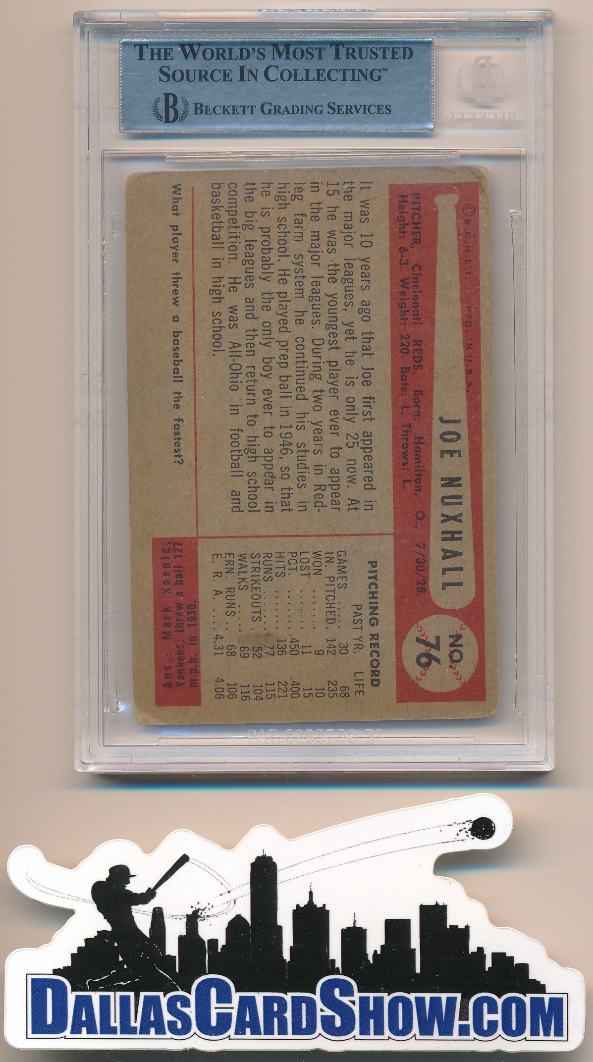 1954 BOWMAN #76 JOE NUXHALL AUTHENTIC BGS AUTO