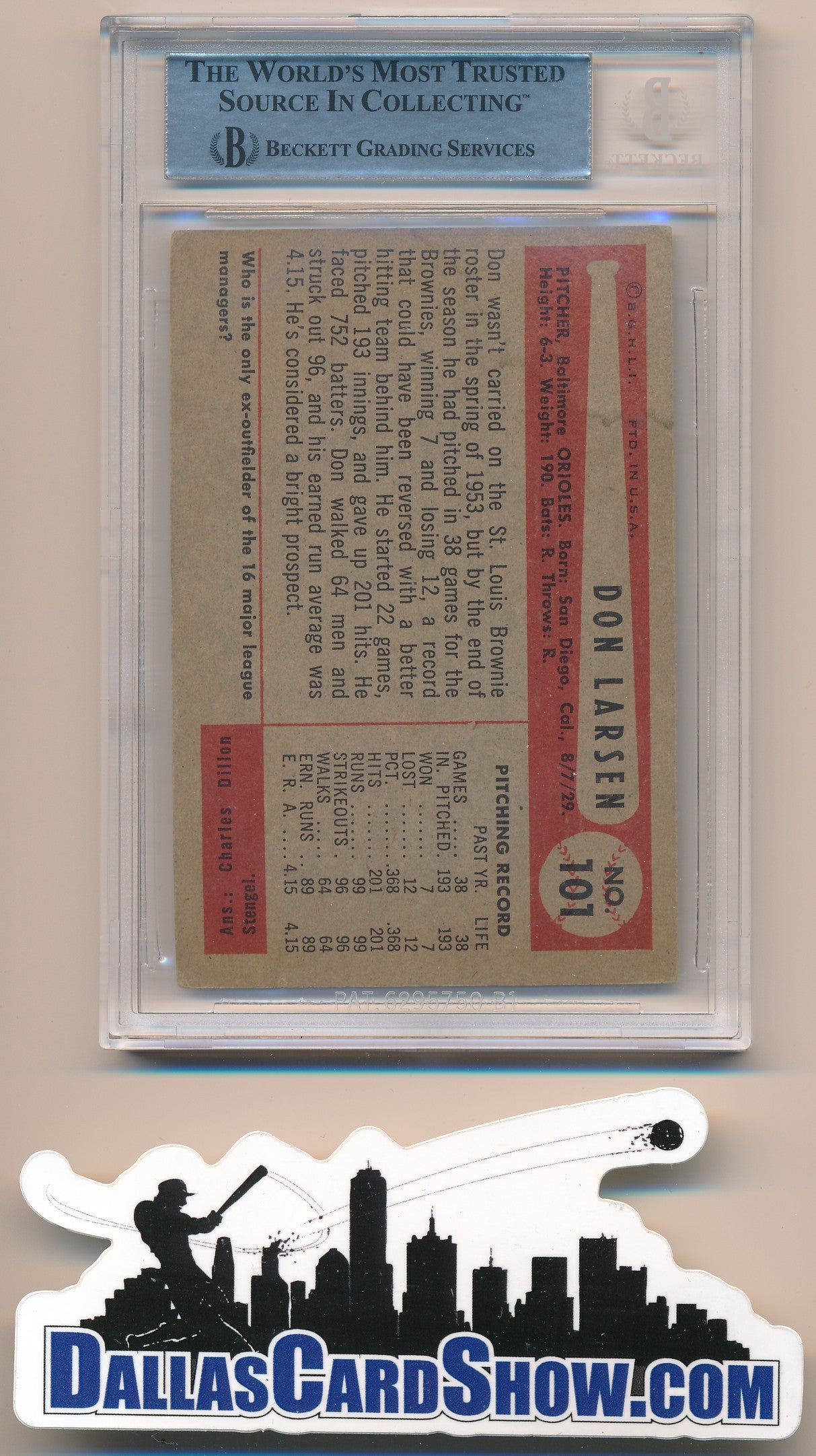 1954 BOWMAN #101 DON LARSEN AUTHENTIC BGS AUTO