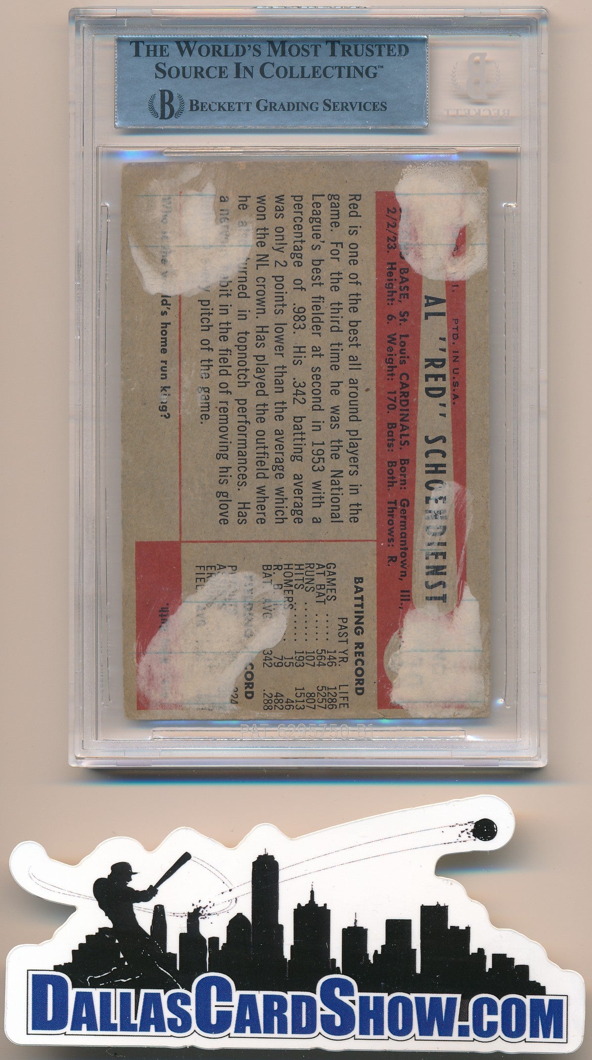 1954 BOWMAN #110 RED SCHOENDIENST AUTHENTIC BGS AUTO