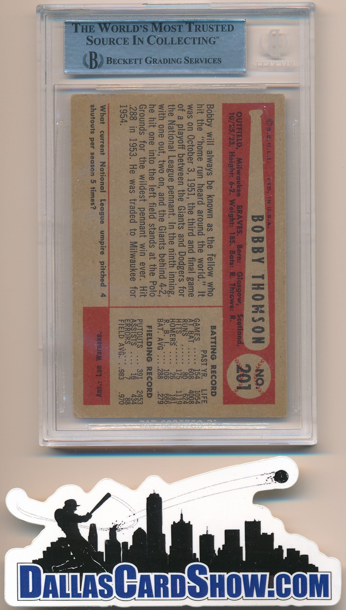 1954 BOWMAN #201 BOBBY THOMSON AUTHENTIC BGS AUTO