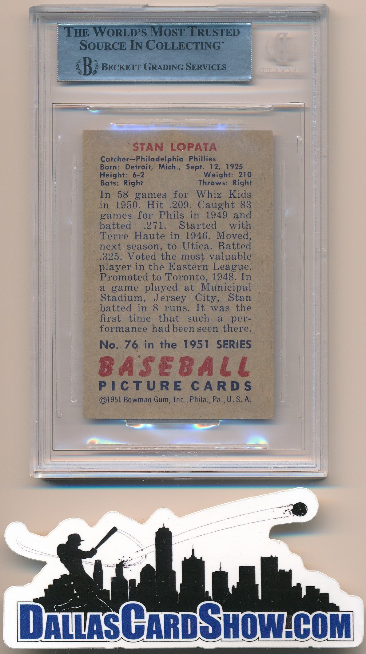 1951 BOWMAN #76 STAN LOPATA AUTHENTIC BGS AUTO