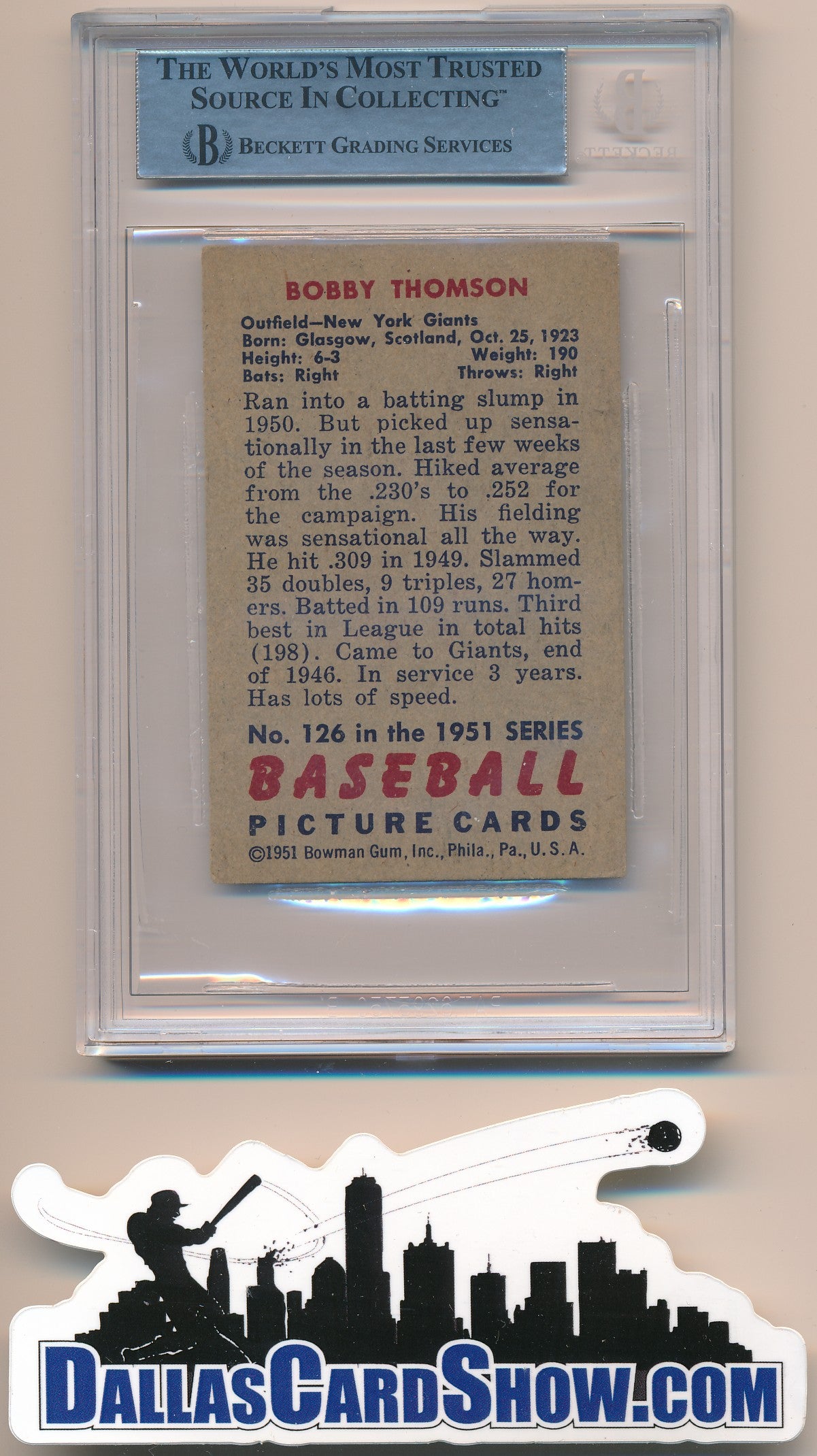 1951 BOWMAN #126 BOBBY THOMSON AUTHENTIC BGS AUTO