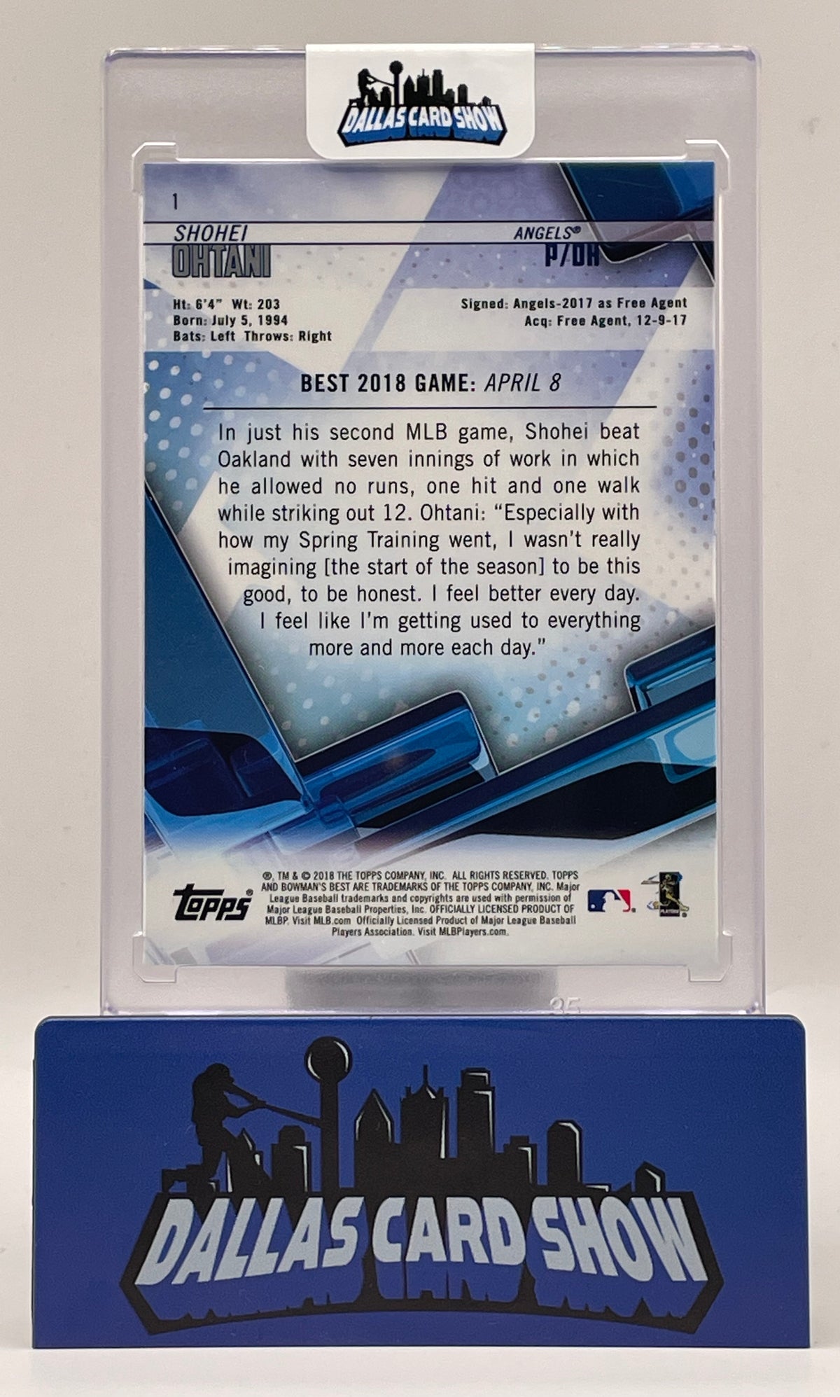 2018 Bowman's Best #1 Shohei Ohtani Rookie RC