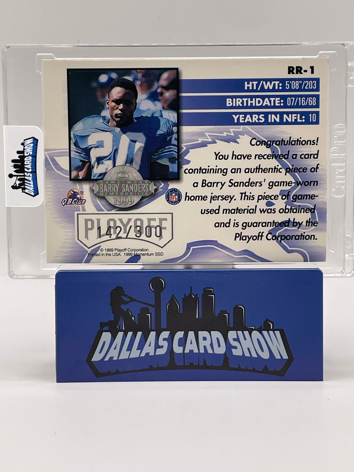 1999 Playoff Momentum #RR-1 Barry Sanders Action Packed Game Used Jersey /300