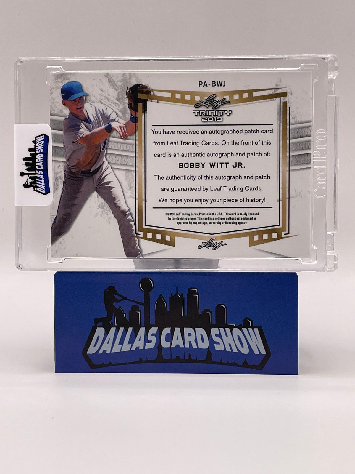 2019 Leaf Trinity #PA-BWJ Bobby Witt Jr. Rookie Patch Autograph /10