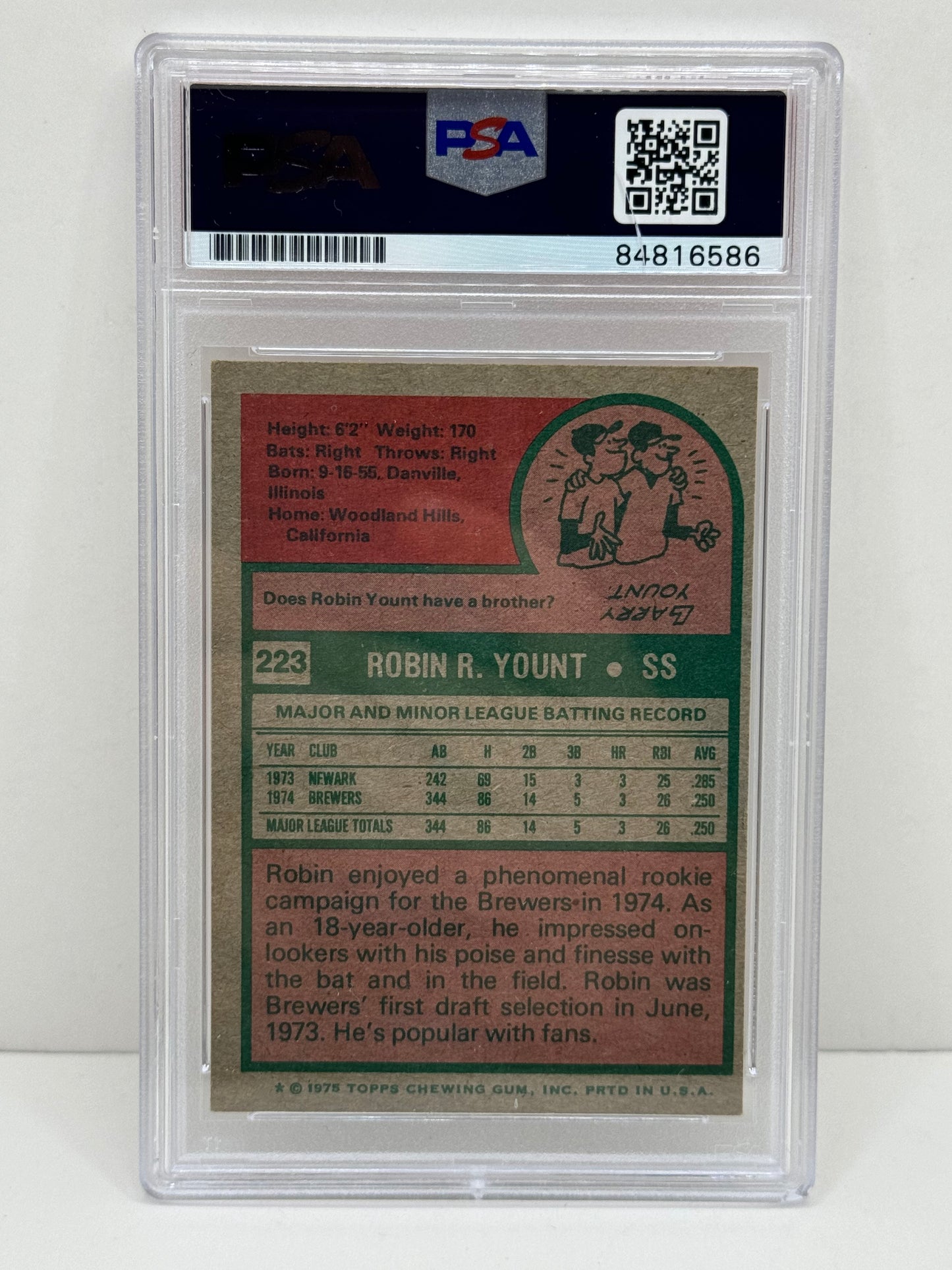 1975 Topps Robin Yount Auto PSA/DNA Certified Authentic Auto