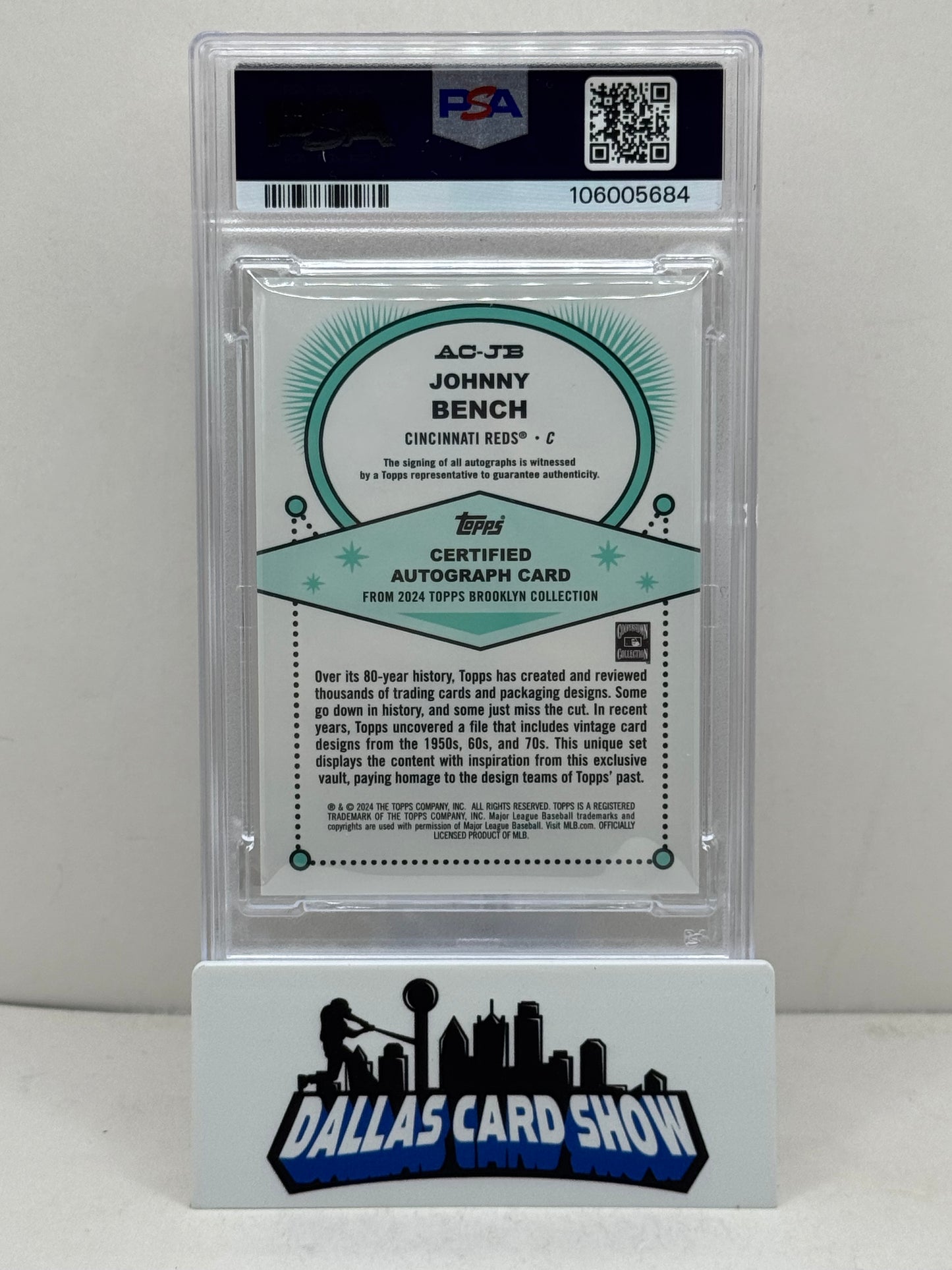 2024 Topps Brooklyn Collection #JB Johnny Bench Purple Autograph /15 PSA 9