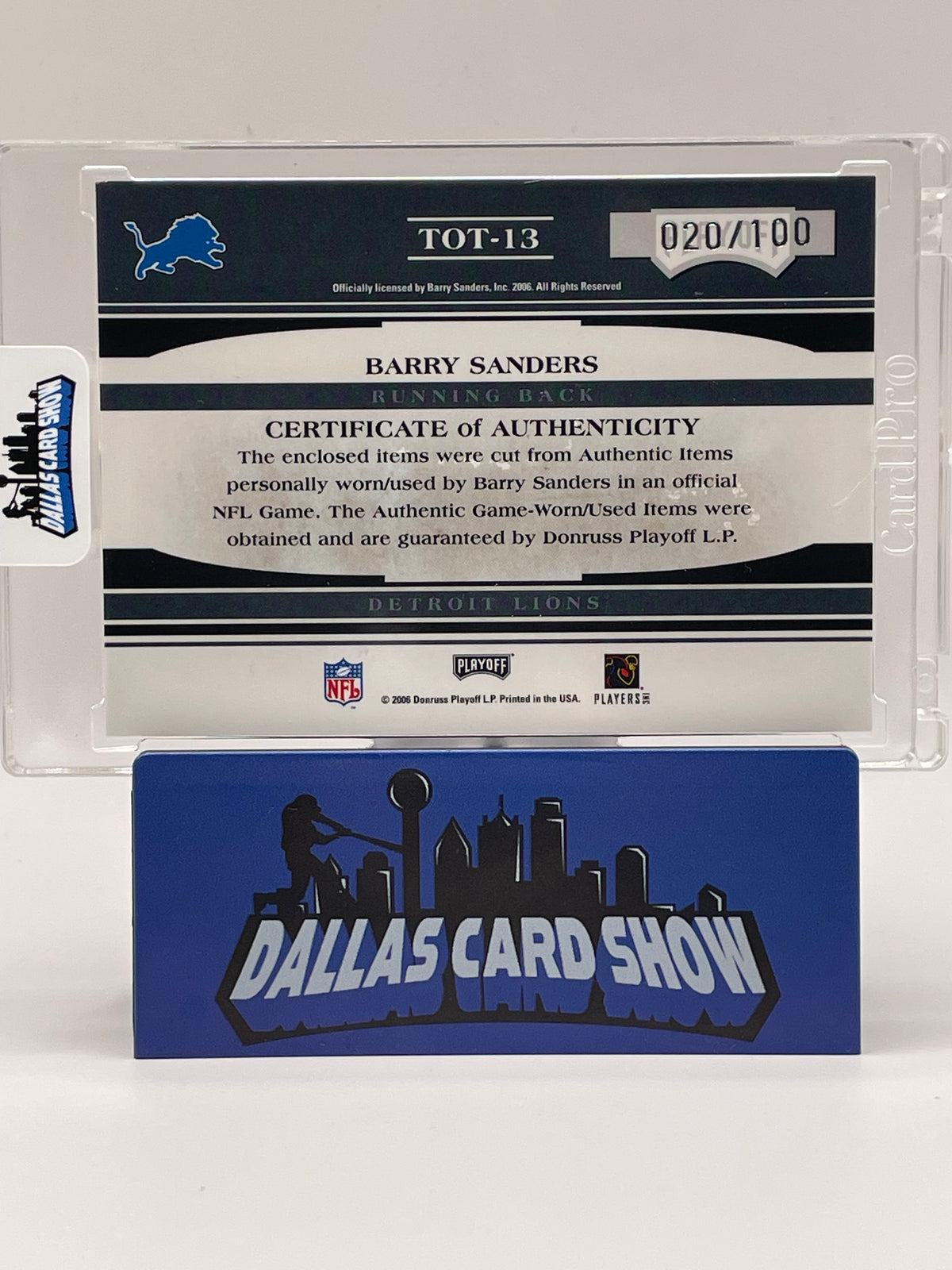 2006 Playoff Absolute Memorabilia #TOT-13 Barry Sanders Tools of the Trade Relic (20/100) Jersey #