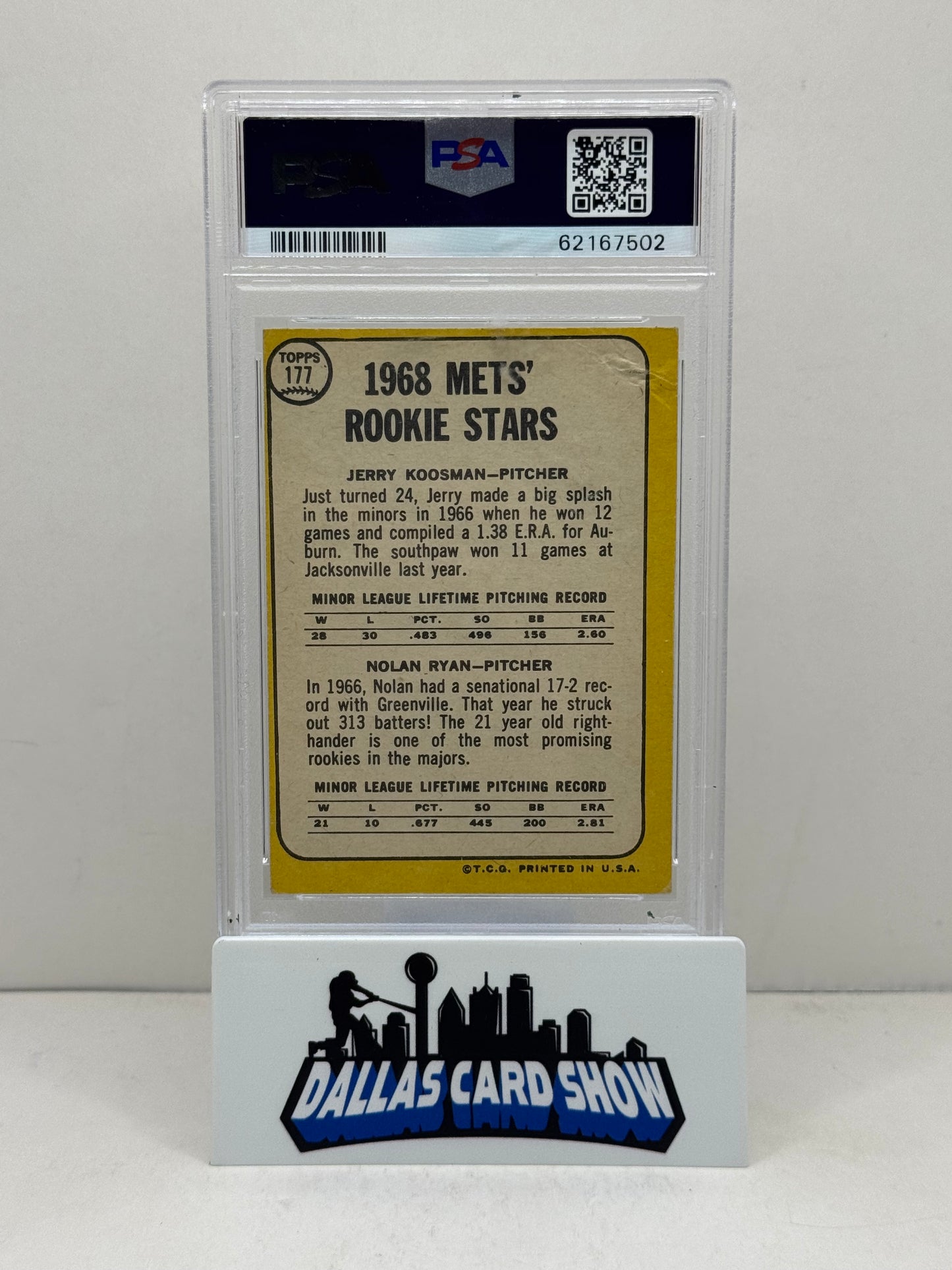 1968 Topps Milton Bradley #177 Nolan Ryan,Jerry Koosman Rookie RC PSA 2