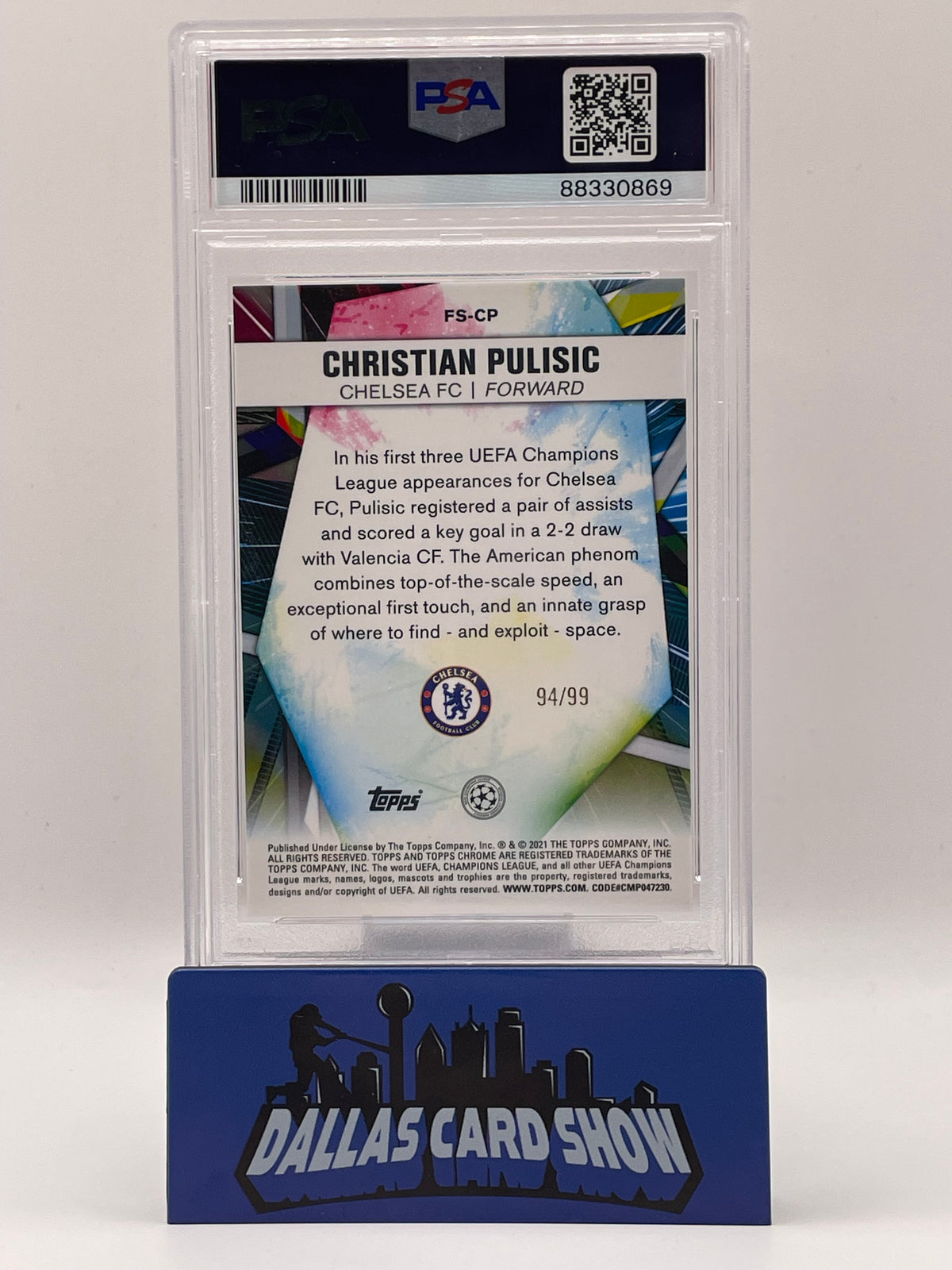 2020-21 Topps Chrome UCL Christian Pulisic Sapphire Future Stars Yellow /99 PSA 10