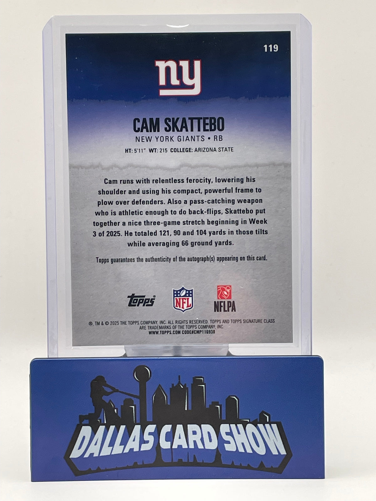 2025 Signature Class #119 Cam Skattebo Silver Rookie Autograph RC