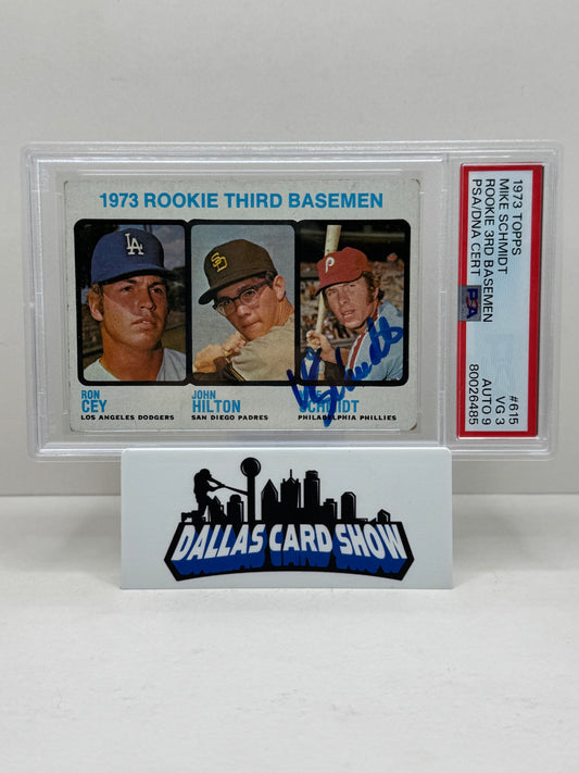 1973 Topps #615 Mike Schmidt Rookie 3rd Baseman Auto PSA 3 Auto 9