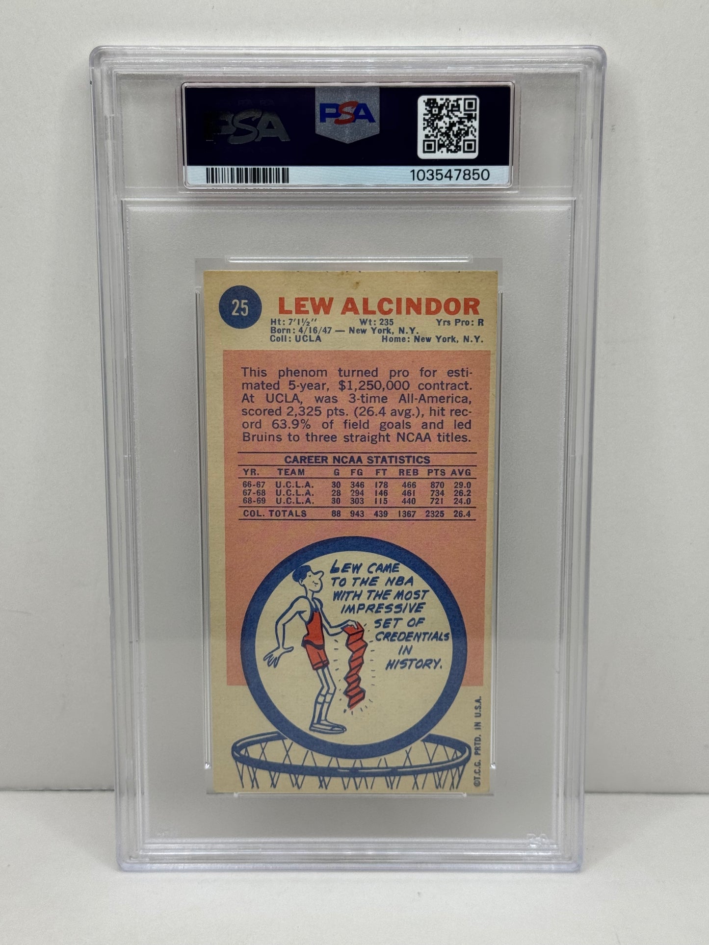 1969 Topps #25 Lew Alcindor Rookie PSA 4