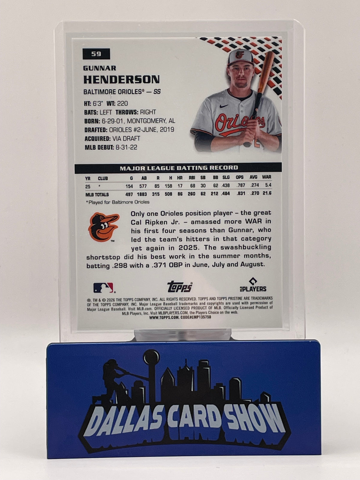 2026 Topps Pristine #59 Gunnar Henderson Gold /10