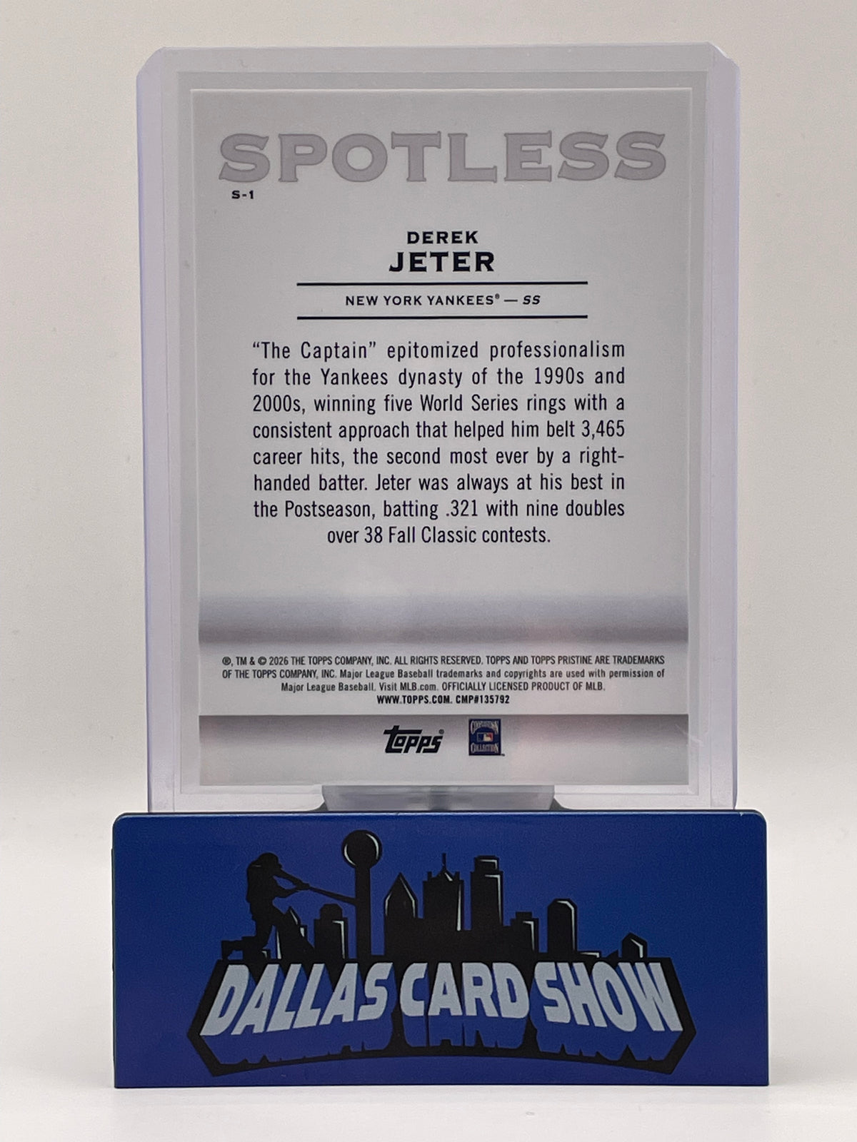 2026 Topps Pristine #S-1 Derek Jeter Gold Spotless /50