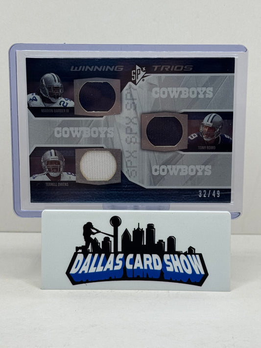 2008 SPX Tony Romo,Terrell Owens,Marion Barber Winning Trios Relic