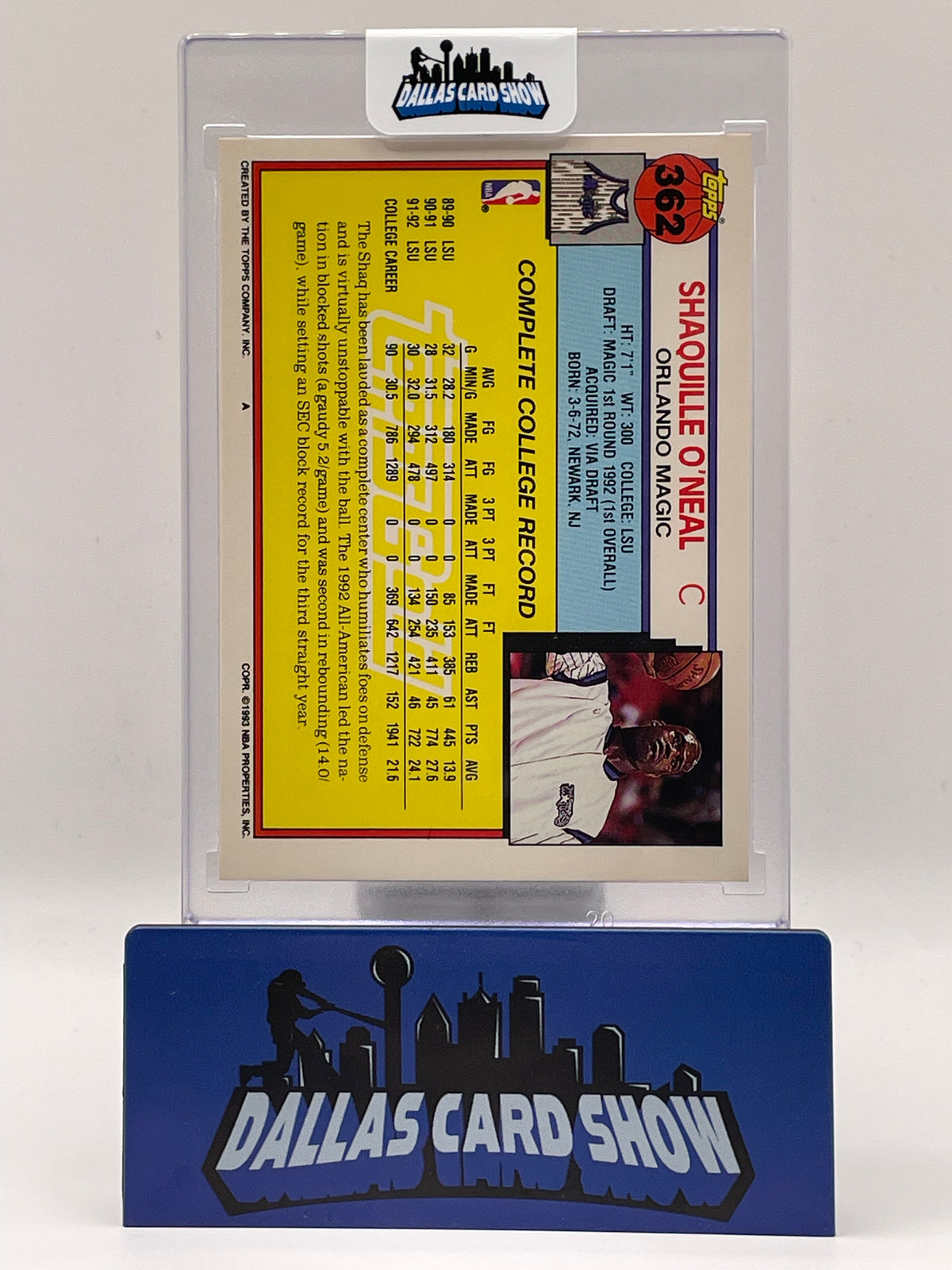 1992-93 Topps Shaquille O'Neal Gold Rookie RC #362 Magic
