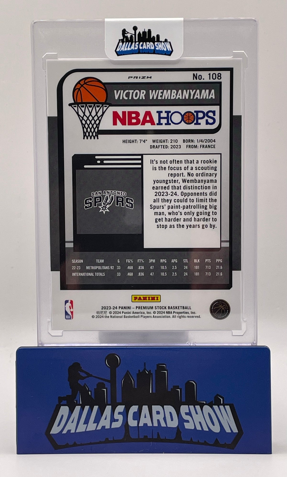 2023-24 Panini Hoops Premium Stock #108 Victor Wembanyama Cracked Ice Rookie RC