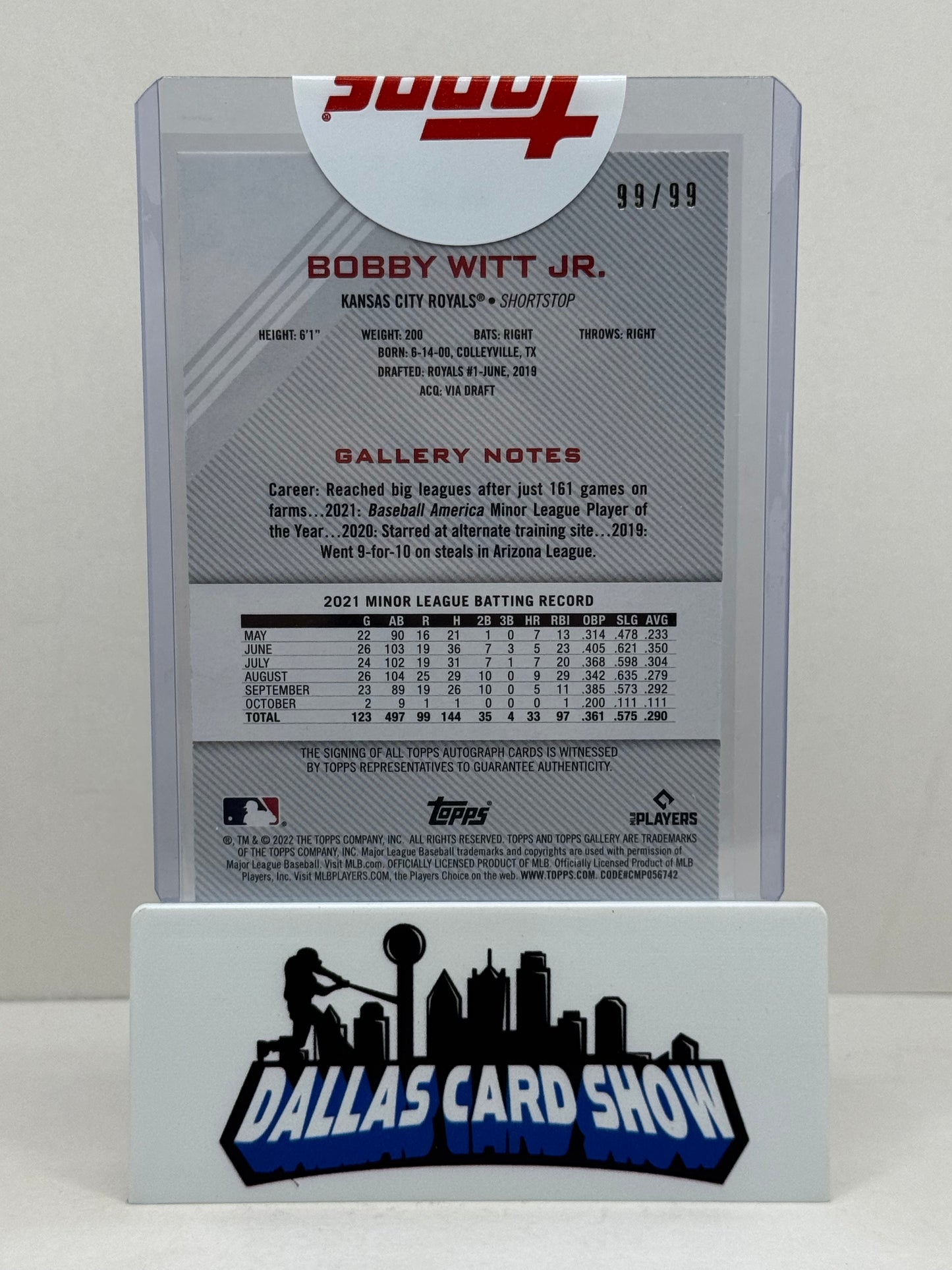 2022 Topps Gallery #RA-BW Bobby Witt Jr. Green Rookie Autograph /99