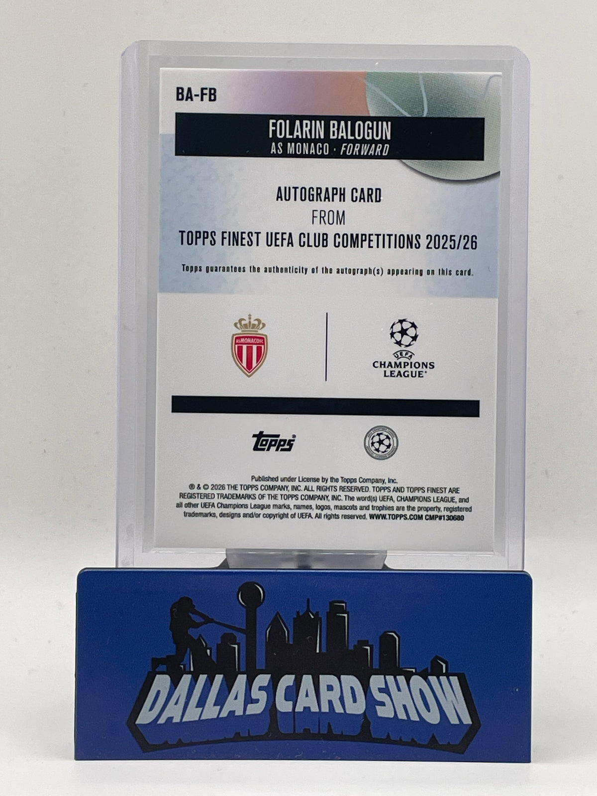 2026 Topps Finest UEFA #BA-FB Folarin Balogun Yellow Autograph /150