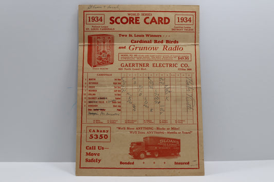 BABE RUTH SIGNED 1934 WORLD SERIES SCORE CARD Cardinals vs TIgers BAS PSA