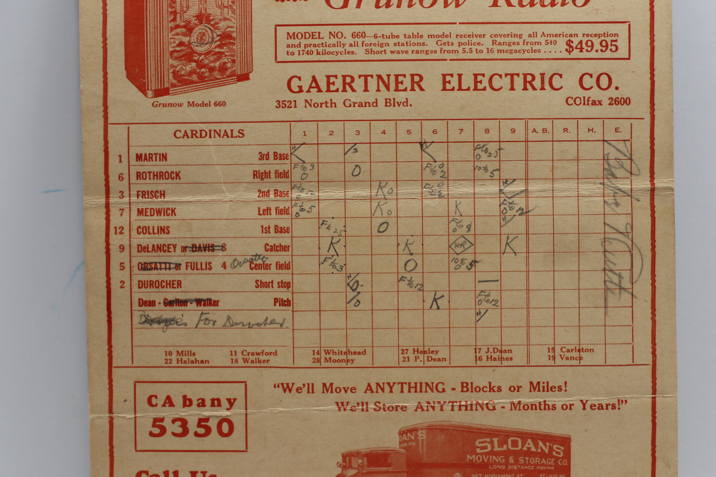 BABE RUTH SIGNED 1934 WORLD SERIES SCORE CARD Cardinals vs TIgers BAS PSA