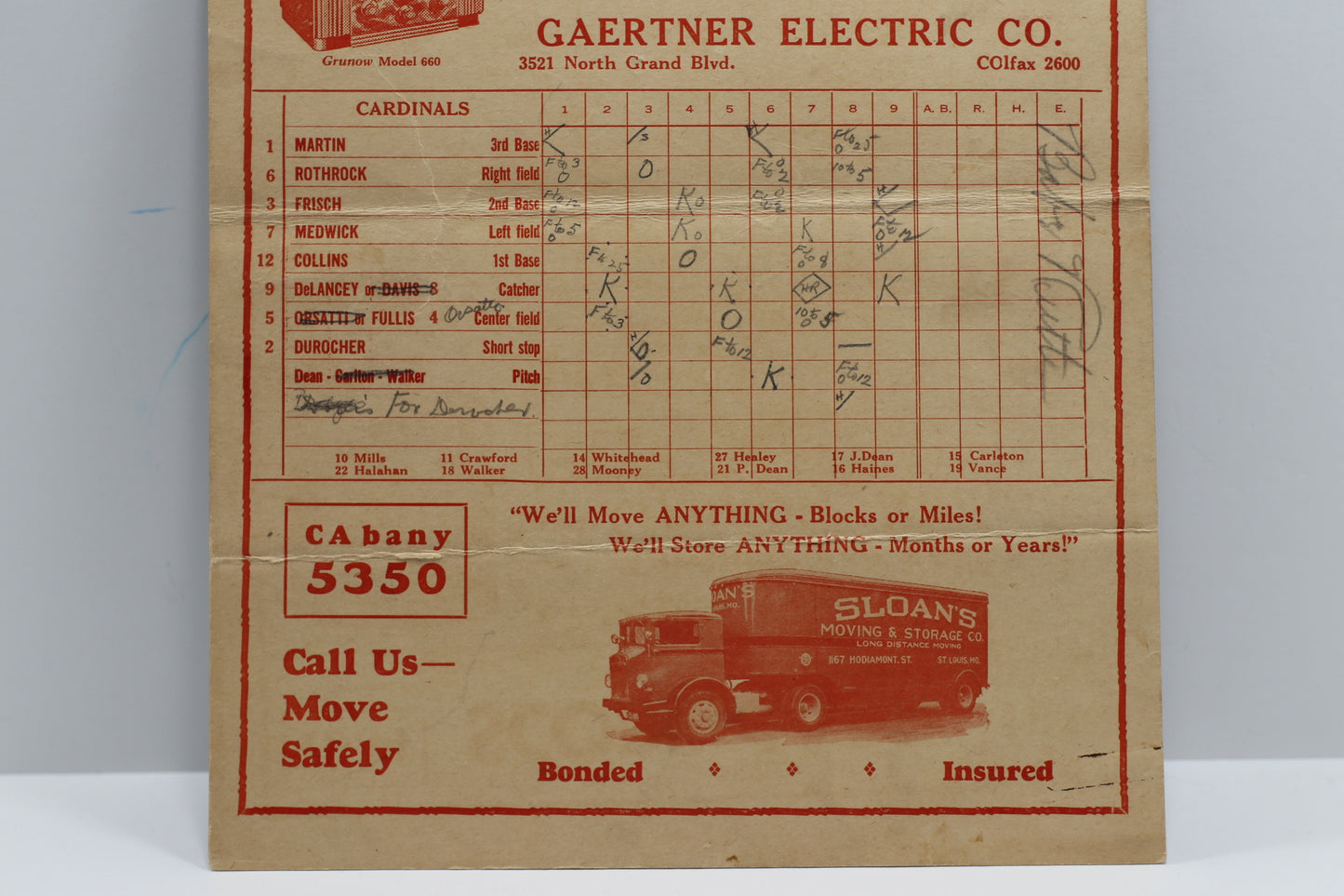 BABE RUTH SIGNED 1934 WORLD SERIES SCORE CARD Cardinals vs TIgers BAS PSA