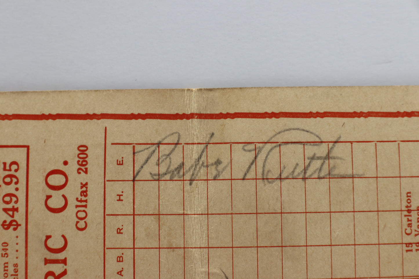 BABE RUTH SIGNED 1934 WORLD SERIES SCORE CARD Cardinals vs TIgers BAS PSA