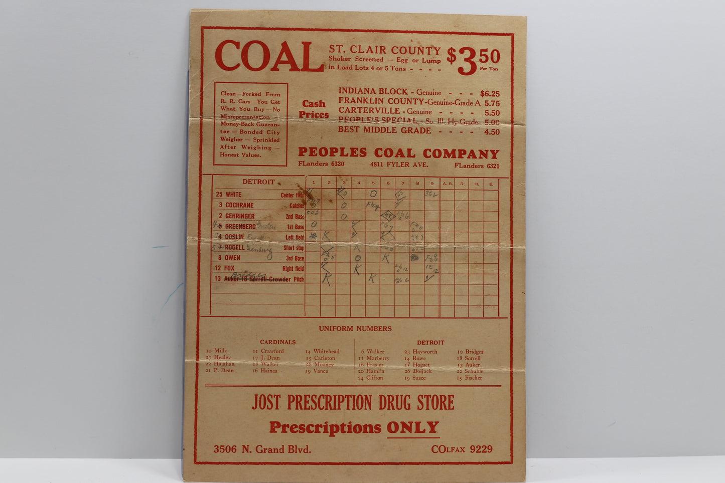 BABE RUTH SIGNED 1934 WORLD SERIES SCORE CARD Cardinals vs TIgers BAS PSA