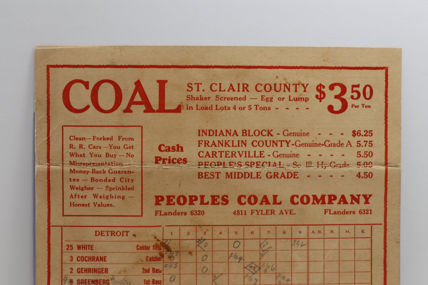 BABE RUTH SIGNED 1934 WORLD SERIES SCORE CARD Cardinals vs TIgers BAS PSA