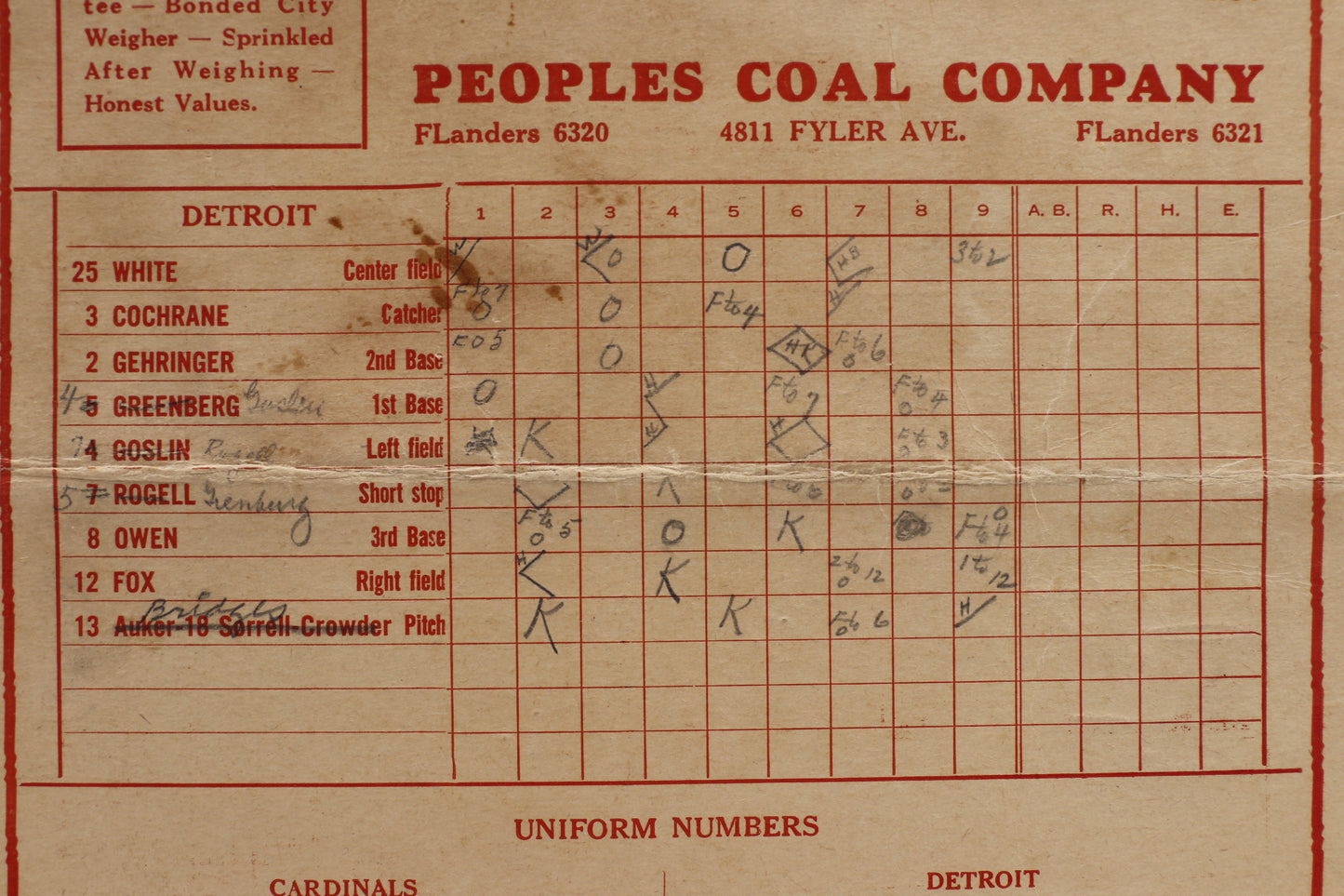 BABE RUTH SIGNED 1934 WORLD SERIES SCORE CARD Cardinals vs TIgers BAS PSA