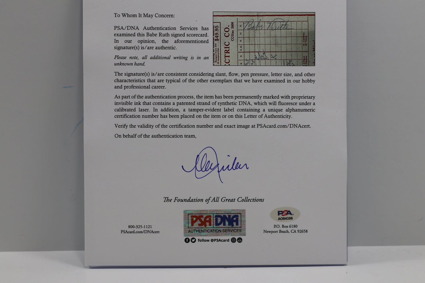 BABE RUTH SIGNED 1934 WORLD SERIES SCORE CARD Cardinals vs TIgers BAS PSA