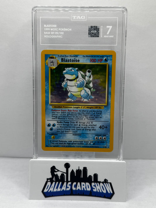 Pokemon 1999 Blastoise Holo 2/102 TAG Graded 7