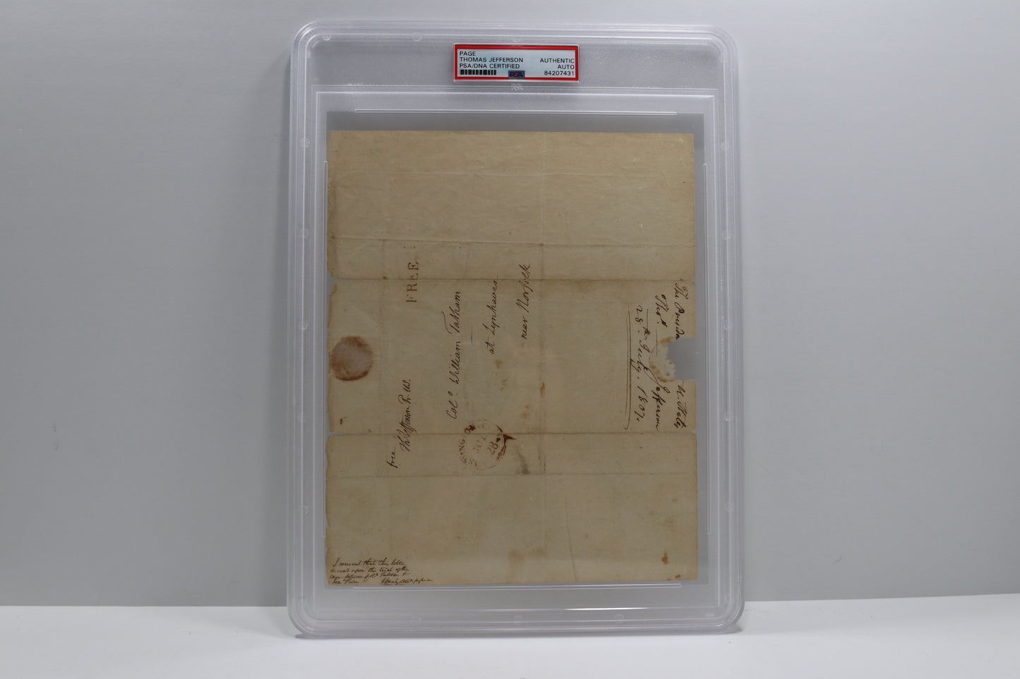 THOMAS JEFFERSON SIGNED PAGE DOCUMENT w/"President of the U.States" PSA Slab