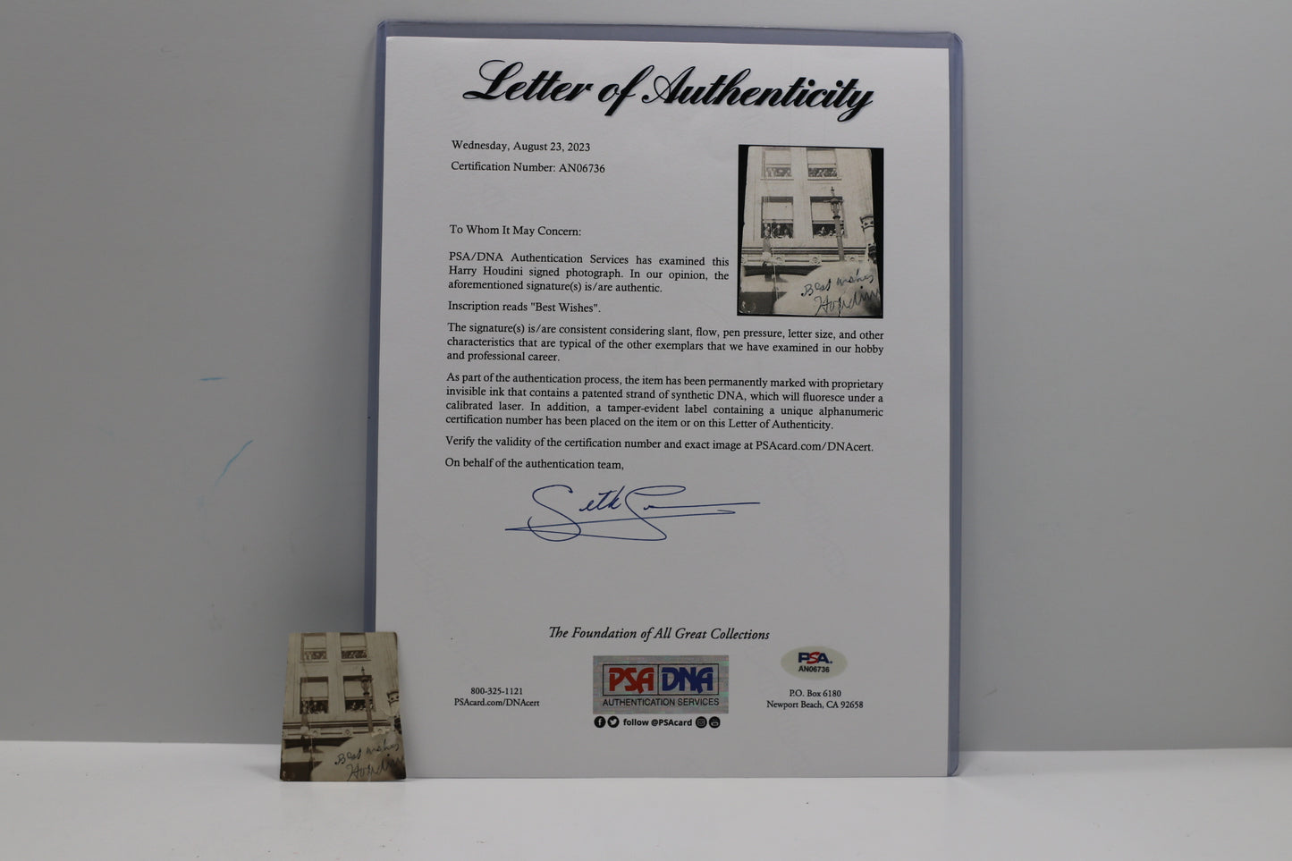 HARRY HOUDINI SIGNED STRAITJACKET PHOTO PSA FULL LETTER OF AUTHENTICITY