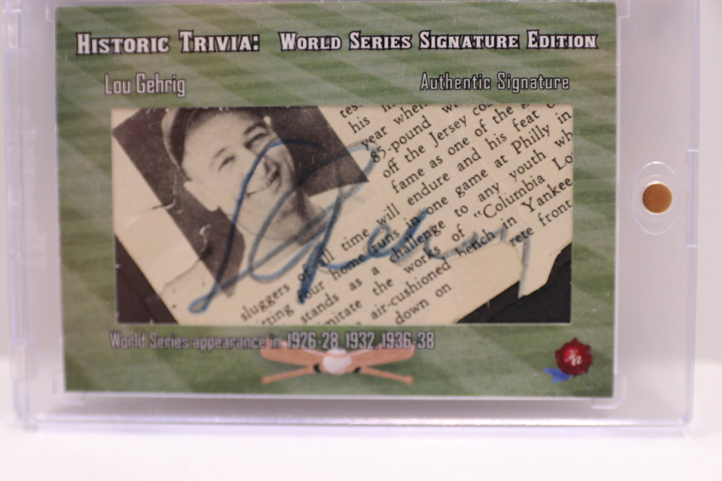 LOU GEHRIG Historic Autographs SIGNED CARD CUT PHOTO New York Yankees