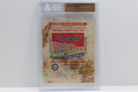 1934 GOUDEY BIG LEAGUE CHEWING GUM WAX PACK WRAPPER BGS SLAB
