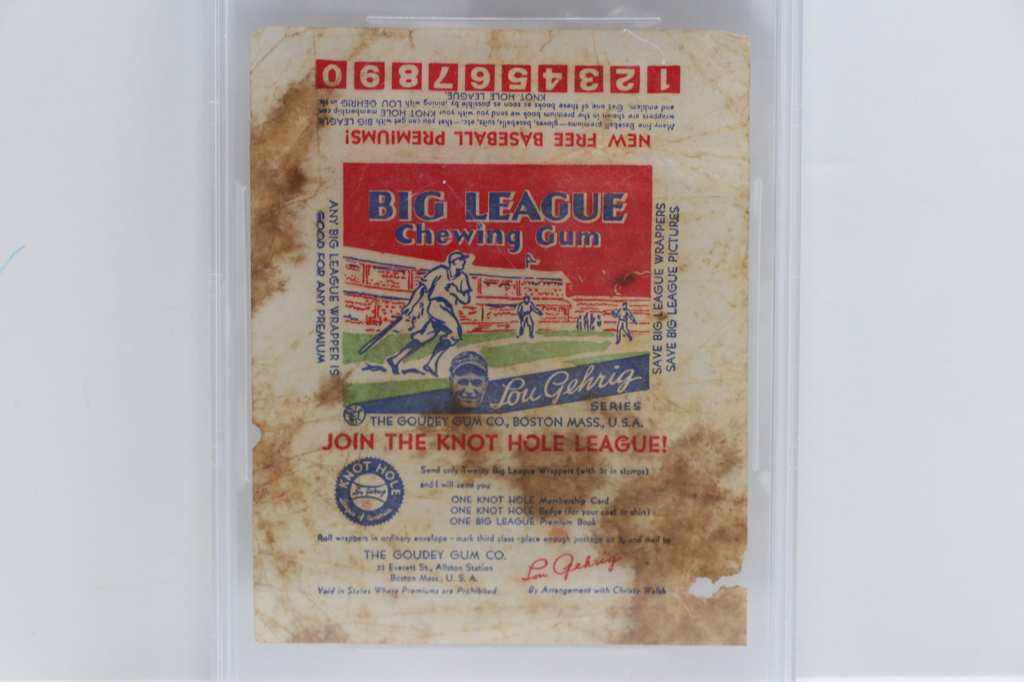 1934 GOUDEY BIG LEAGUE CHEWING GUM WAX PACK WRAPPER BGS SLAB