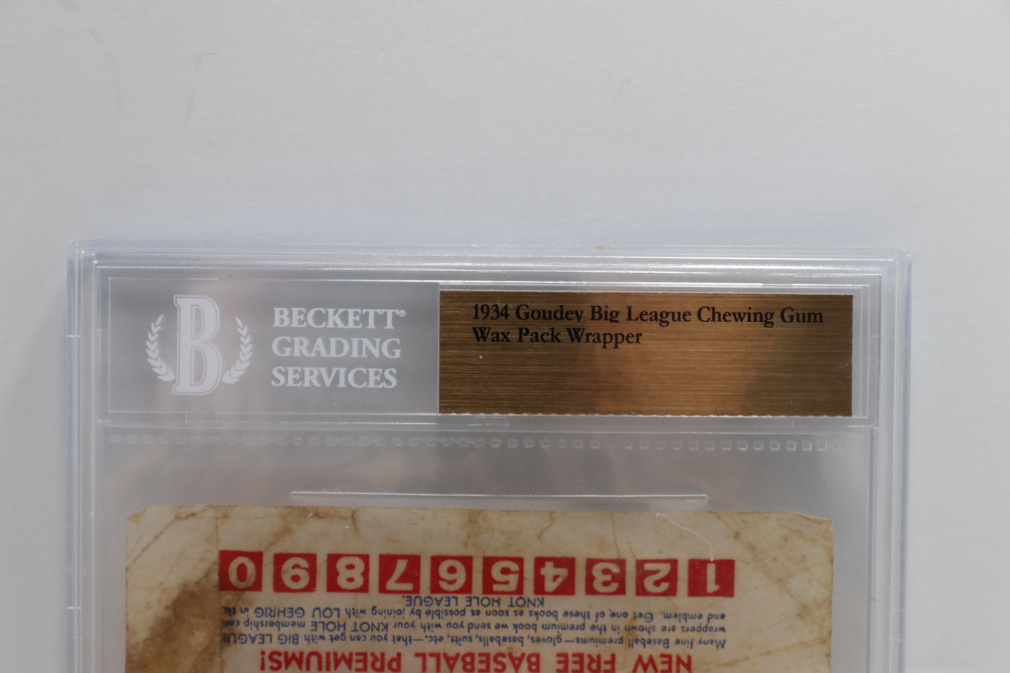 1934 GOUDEY BIG LEAGUE CHEWING GUM WAX PACK WRAPPER BGS SLAB