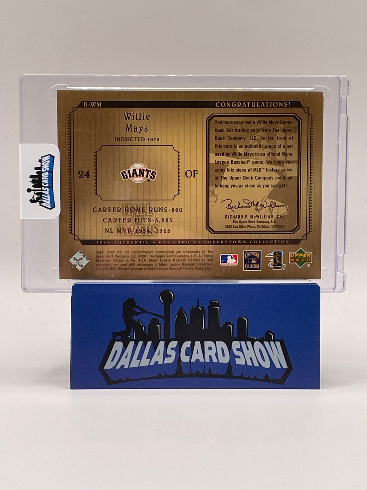 2001 Upper Deck Cooperstown #B-WM Willie Mays Hall of Famers Relic