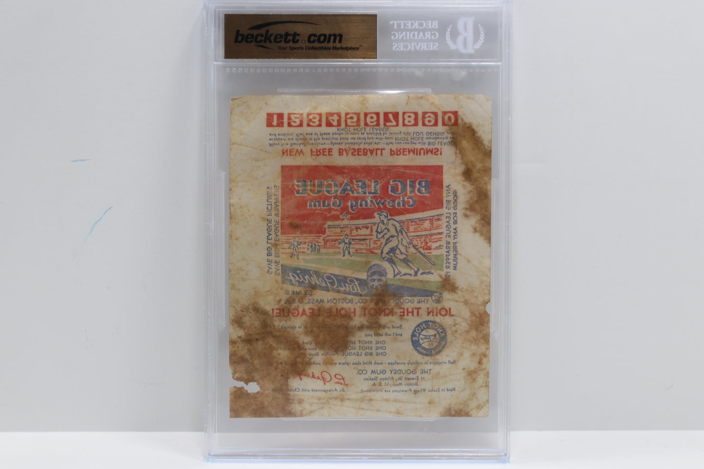 1934 GOUDEY BIG LEAGUE CHEWING GUM WAX PACK WRAPPER BGS SLAB