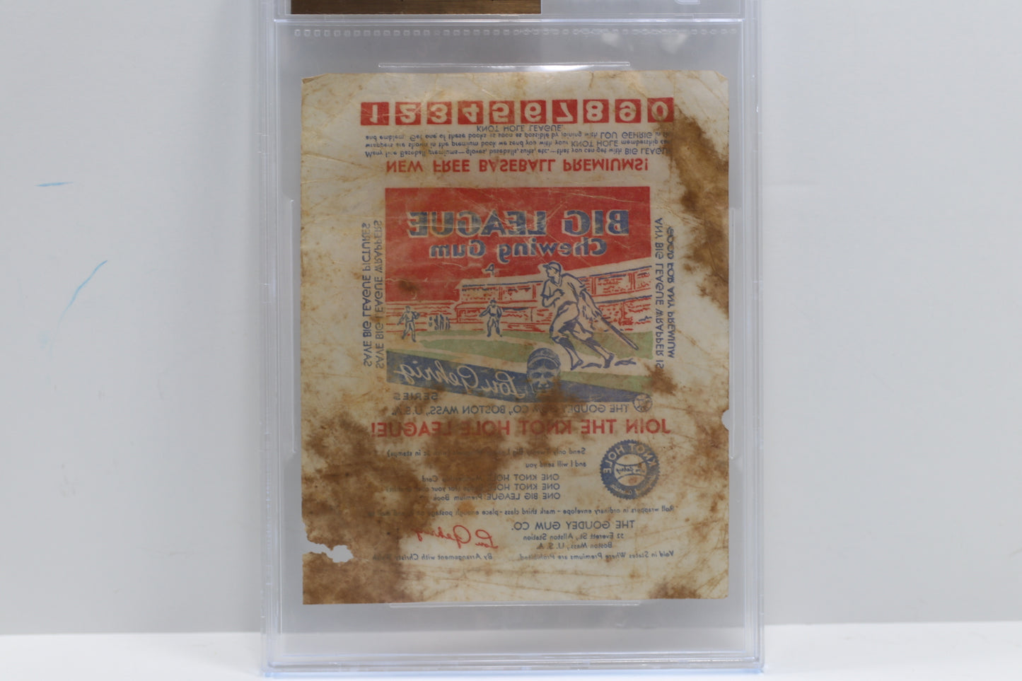 1934 GOUDEY BIG LEAGUE CHEWING GUM WAX PACK WRAPPER BGS SLAB
