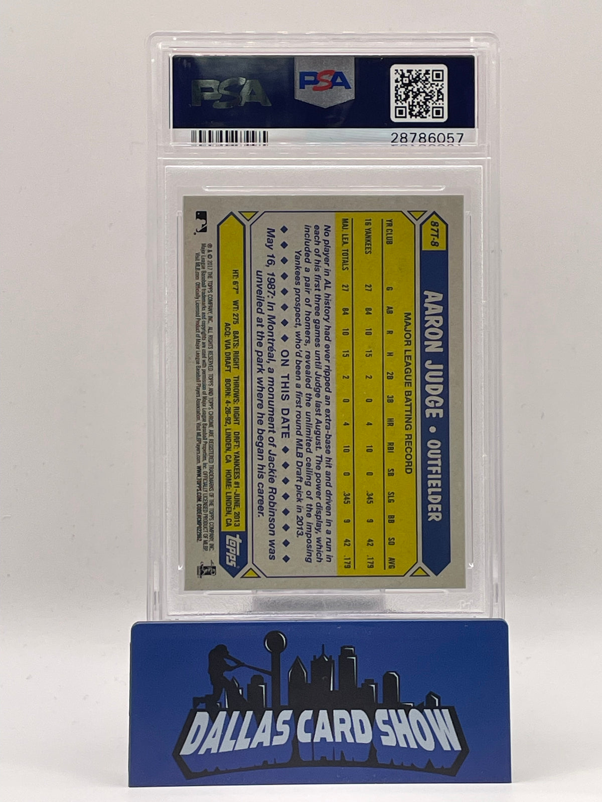 2017 Topps Chrome #87T-8 Aaron Judge 1987 Topps Rookie RC PSA 9