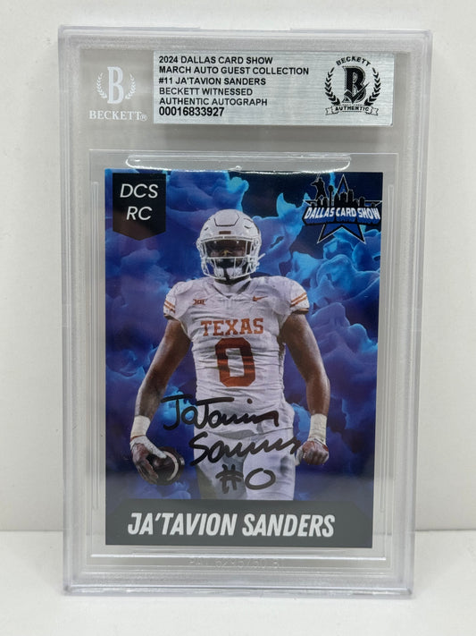 2024 Dallas Card Show Ja'Tavion Sanders #11 Rookie Beckett Witnessed Authentic Auto