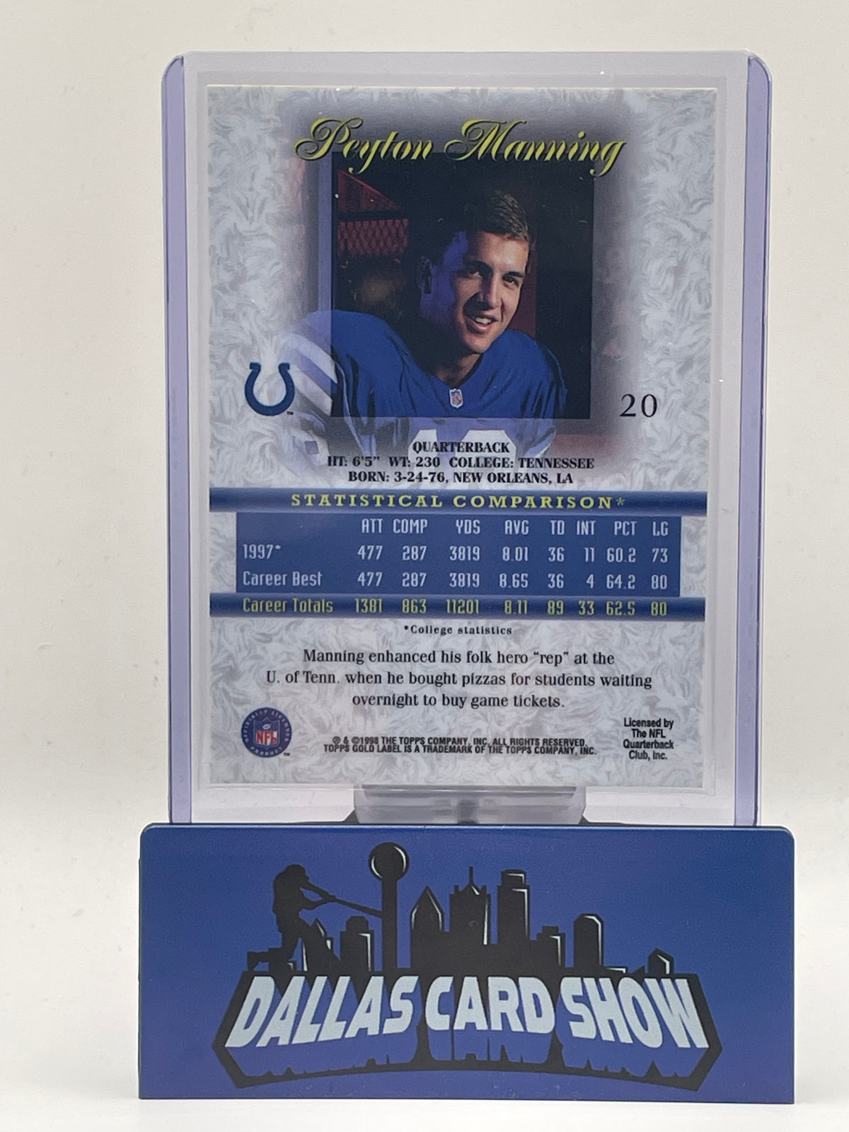 1998 Topps Gold Label #20 Peyton Manning Rookie RC