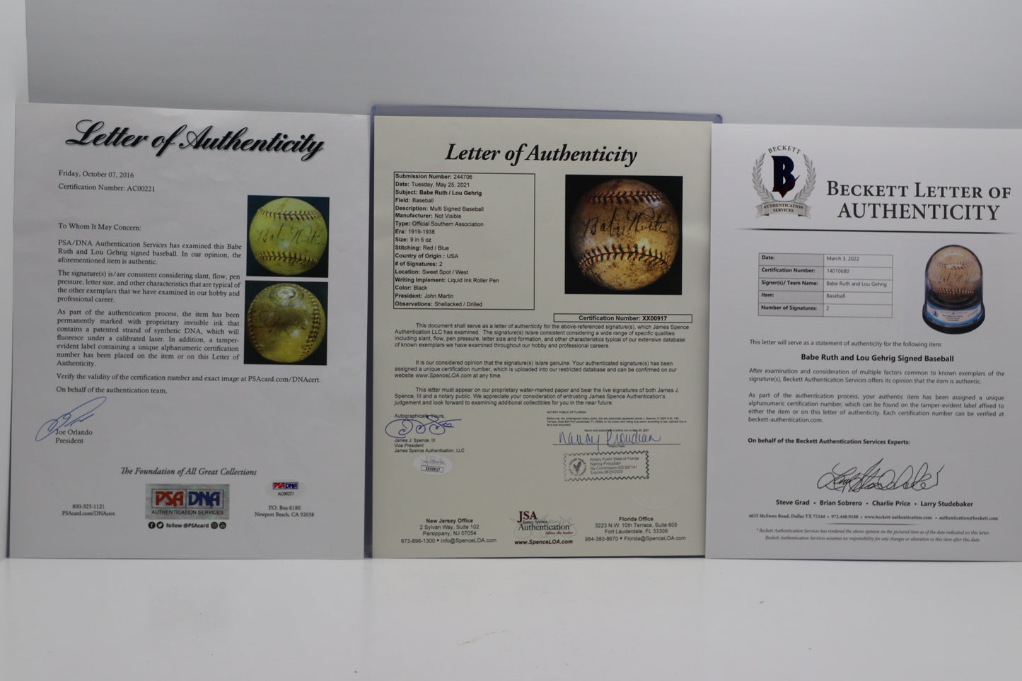 BABE RUTH & LOU GEHRIG New York Yankees SIGNED BASEBALL BAS ENCAP JSA PSA LOA
