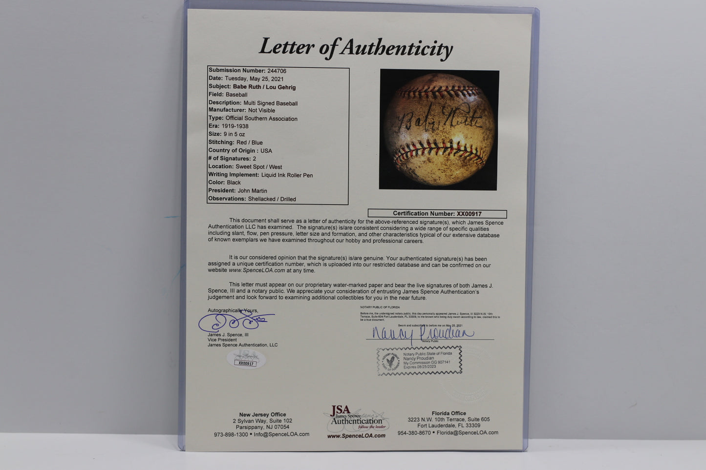 BABE RUTH & LOU GEHRIG New York Yankees SIGNED BASEBALL BAS ENCAP JSA PSA LOA