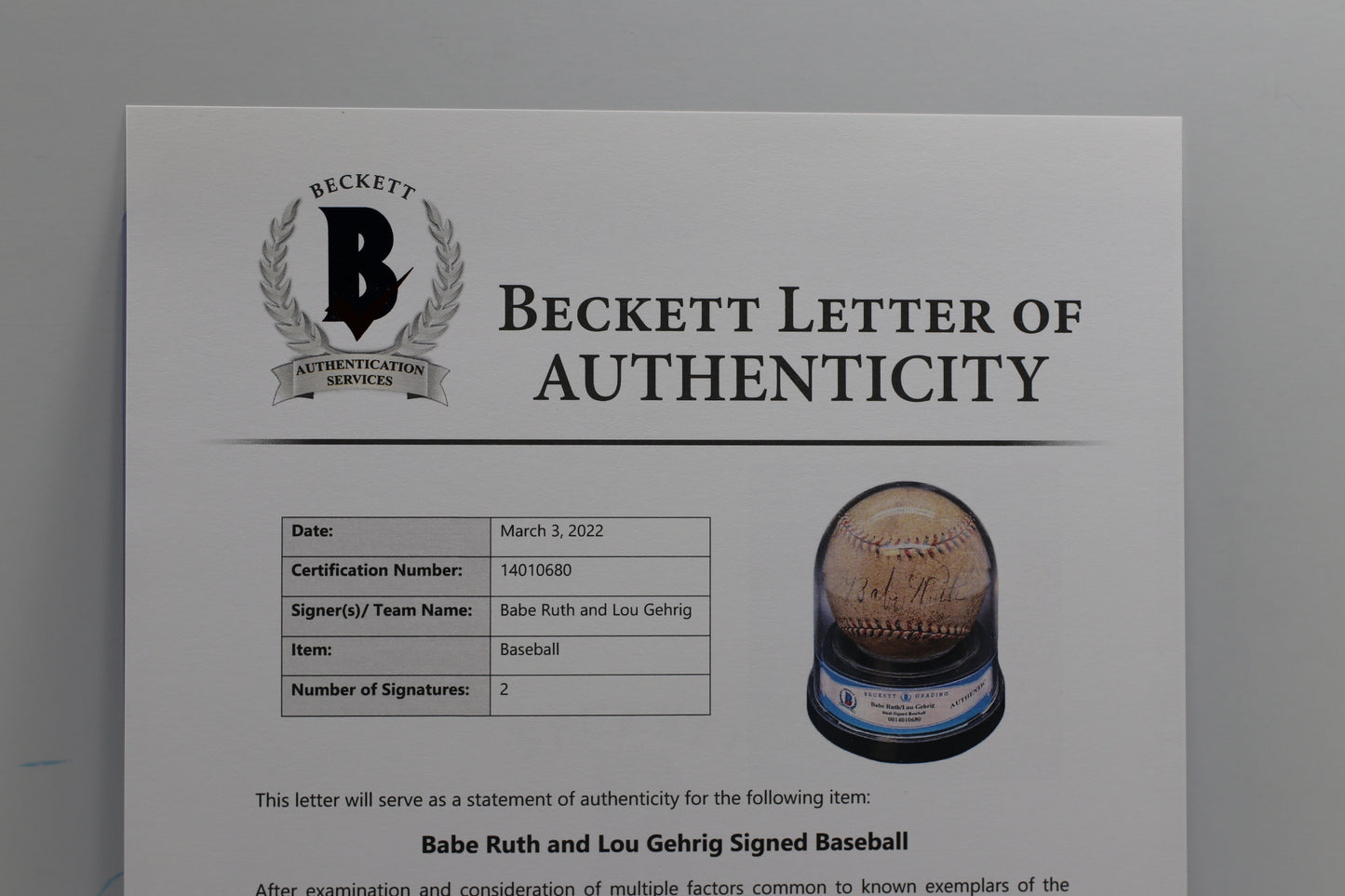 BABE RUTH & LOU GEHRIG New York Yankees SIGNED BASEBALL BAS ENCAP JSA PSA LOA
